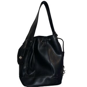 Vintage Black faux leather Leather Sling drawstring handbag crossbody purse